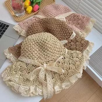 Соломенная шляпа с бантом, защита от солнца, рыбацкая шляпа, повседневная пляжная кепка для девочек