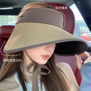 Соломенная шляпа с большими полями, солнцезащитный козырек, пустая шляпа-цилиндр, женская летняя, для путешествий на открытом воздухе, с защитой от ультрафиолета, веерообразная, солнцезащитная шляпа с большими полями чёрный