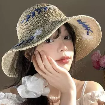 Соломенная шляпа с цветком, женская летняя новая ажурная солнцезащитная шляпа-ведро для отдыха на французском побережье M56-58cm