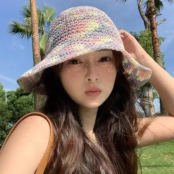 Соломенная шляпа с красочным градиентом, летняя дышащая пляжная солнцезащитная шляпа для моря и пляжа, шляпа рыбака 56-58CM зелёный