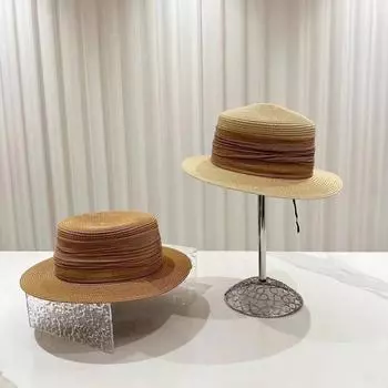 Соломенная шляпа с плоским верхом, детская, для путешествий на открытом воздухе, защита от солнца, большие поля, шляпа с плоским краем, пляжные шляпы для отдыха на море M56-58cm чёрный