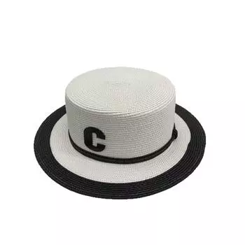 Соломенная шляпа с плоским верхом, женская летняя ретро-шляпа для пляжного отдыха, защита от солнца, соломенная шляпа от солнца, роскошная брендовая кепка-панама оптом Adjustable белый