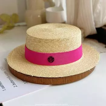Соломенная шляпа с плоским верхом женская летняя интернет-знаменитость тканая солнцезащитная праздничная соломенная шляпа пляжная шляпа на морском побережье солнцезащитный цилиндр M56-58cm бежевый