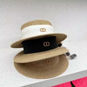 Соломенная шляпа с плоскими полями и плиссированной лентой — женская модель в стиле Хепберн, повседневная французская мода, защита от солнца, праздничный стиль. M (56-58cm) хаки