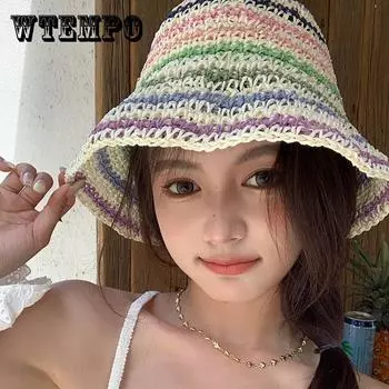 Соломенная шляпа с широкими полями для женщин, пляжная кепка с регулируемым ремешком для подбородка для всех сезонов, идеально подходит для активного отдыха и путешествий one size чёрный