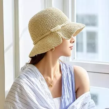 Соломенная шляпа с жемчугом, женская пляжная шляпа, весенне-осенняя шляпа-ведро, солнцезащитная шляпа, летняя новая, закрывающая лицо, морская шляпа от солнца M56-58cm хаки