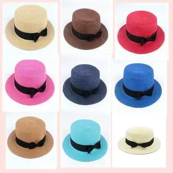 Соломенная шляпа-соломка для родителей и детей, модная женская шляпа с бантом и широкими полями, солнцезащитная ветрозащитная пляжная шляпа S54-56cm красный