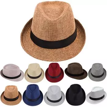 Соломенная шляпа Trilby Sun Hat Мужская женская летняя Панама Дизайнерская пляжная шляпа Fedora кофейный