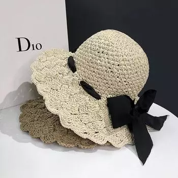 Соломенная шляпа в японском стиле, женский летний бант, соломенная шляпа ручной работы с большими полями, пляжная шляпа от солнца, шляпа рыбака Adjustable 55-58cm хаки