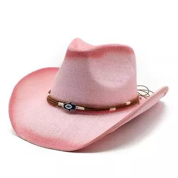 Соломенная шляпа в стиле вестерн-ковбой, большая шляпа с карнизом, солнцезащитный козырек, пляжная шляпа, жесткая соломенная шляпа M56-58cm хаки