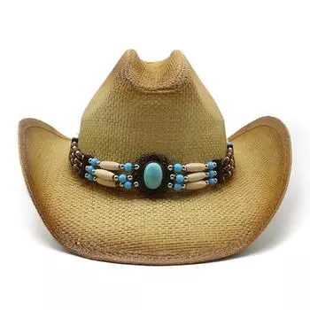 Соломенная шляпа в стиле вестерн, мужская и женская, для путешествий на открытом воздухе, для защиты от солнца, для пляжа, для отдыха на море, шляпа от солнца M56-58cm хаки