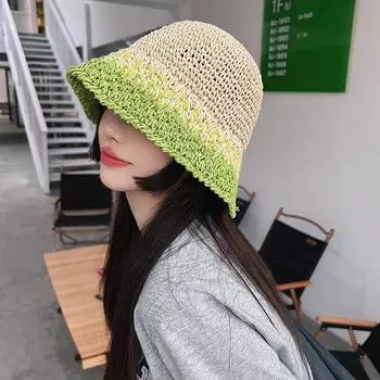 Соломенная шляпа-ведро, женская летняя дышащая шляпа с большой окружностью головы, показывающая лицо, маленькая шляпа, защищающая от ультрафиолета, солнцезащитная шляпа M56-58cm зелёный