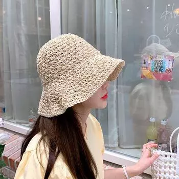 Соломенная шляпа, закрывающая лицо, большая окружность головы, плетеная шляпа от солнца, женская летняя соломенная плетеная солнцезащитная шляпа для пляжа, складная M56-58cm хаки