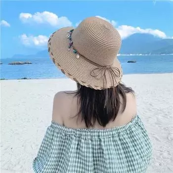 Соломенная шляпа женская 2024 года, новая подвеска Соломенная солнцезащитная летняя шляпа женская солнцезащитная шляпа для отдыха на пляже M (56-58cm) head circumference pendant хаки