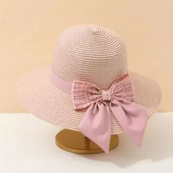 Соломенная шляпа женская летняя клетчатая пляжная шляпа солнцезащитный козырек для отдыха шляпа-ведро шляпы-лопатки Adult average size розовый