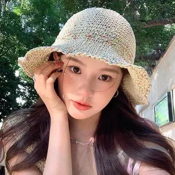 Соломенная шляпа женская летняя пляжная дорожная солнцезащитная шляпа в стиле отпуска с большими полями соломенная шляпа-ведро дышащая солнцезащитная шляпа M (56-58cm) color thread straw hat бежевый