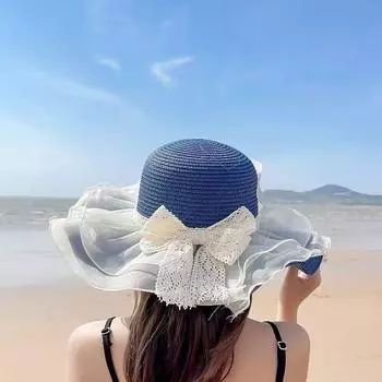Соломенная шляпа женская летняя пляжная морская солнцезащитная шляпа с большим карнизом для путешествий, козырек для отдыха на открытом воздухе, защита от ультрафиолета, солнцезащитная шляпа M56-58cm белый