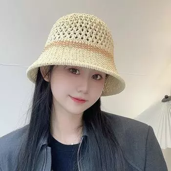 Соломенная шляпа женская летняя пляжная шляпа для улицы с защитой от ультрафиолета дышащая полая плетеная шляпа-ведро с широкими полями для показа лица маленькая шляпа Adjustable (52-60cm) бежевый