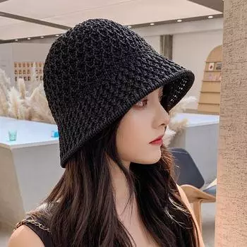 Соломенная шляпа женская летняя прямая трансляция того же отверстия льна шляпа рыбака версия дышащий солнцезащитный крем козырек от солнца раковина шляпа прилив M56-58cm чёрный