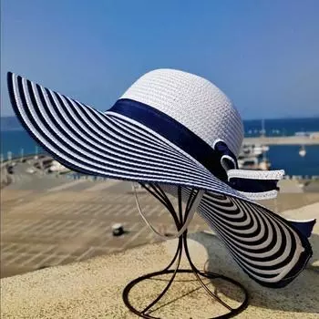 Соломенная шляпа, женская летняя шляпа, большая шляпа с карнизом, пляжная шляпа для отдыха на море, шляпа от солнца, шляпа от солнца Hepburn Wind Hat 45cm