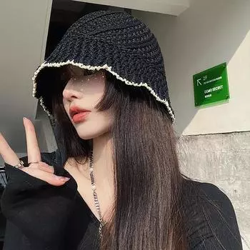 Соломенная шляпа женская летняя солнцезащитная шляпа для пляжа и моря, дышащая, тканая, с открытым лицом, маленькая шляпа-ведро one size fits all хаки