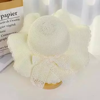 Соломенная шляпа женская милая шляпа от солнца для отдыха на море пляжная шляпа сезонная со шнуровкой кружевная кожаная шляпа плетеные поля M56-58cm