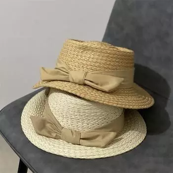 Соломенная шляпа женская мода большой козырек от солнца защита от солнца бант ретро Хепберн пляжная шляпа M56-58cm хаки