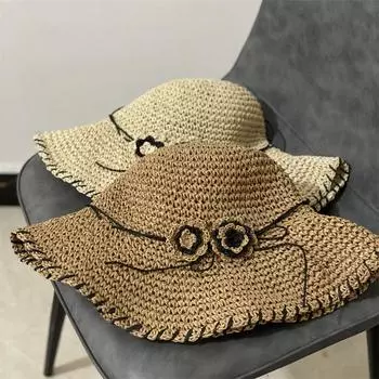 Соломенная шляпа женская солнцезащитная шляпа сезонная защита от ультрафиолета складная большая шляпа с карнизом солнцезащитный козырек солнцезащитная шляпа новый продукт M56-58cm хаки