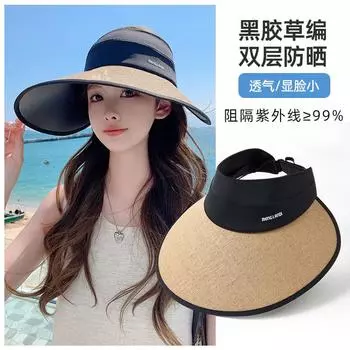 Соломенная солнцезащитная шляпа с большим козырьком, женская летняя виниловая защитная от ультрафиолета, пустая верхняя соломенная шляпа, солнцезащитная шляпа average size (50-60cm)