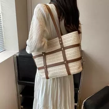 Соломенная сумка большой емкости Женская сумка через плечо Большая сумка хаки