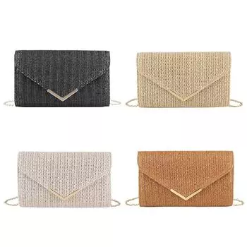 Соломенная сумка через плечо, большая вместимость, конверт-клатч, магнитная застежка, сумка-хобо Black