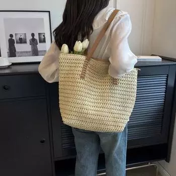 Соломенная сумка через плечо для отпуска, женская, весенняя, новая, модная, ретро, большая вместимость, женская, студенческая, сумка-тоут