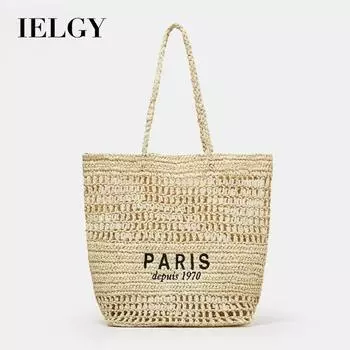 Соломенная сумка через плечо IELGY с вышивкой буквами, универсальная тканая пляжная женская сумка большой вместимости.