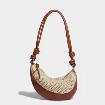 Соломенная сумка для пельменей, квадратные сумки для девочек, дамские женские вечерние модные сумки через плечо с полумесяцем, модные женские 30x7x17cm коричневый