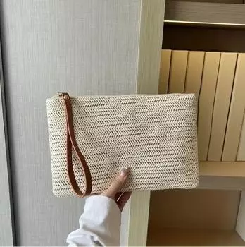 Соломенная сумка из ростков пшеницы, женская сумка с зажимом, тканая сумка ручной работы, клатч One Size хаки