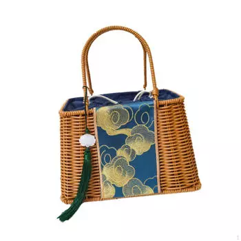 Соломенная сумка из ротанговой ткани с застежкой на шнурке для женщин, совершающих покупки A