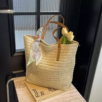 Соломенная сумка летняя ветровая сумка для отпуска женская большая вместительная пляжная плетеная сумка модная сумка через плечо для поездок на работу 37*13*35