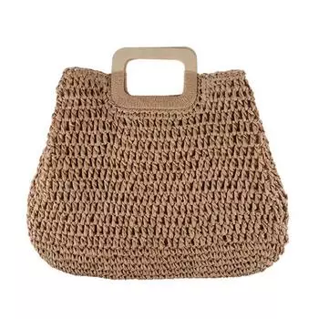 Соломенная сумка с деревянной ручкой, большая вместительная тканая соломенная сумка из бумажной веревки, новая модная дорожная пляжная сумка для летних каникул 45*2*36cm бежевый
