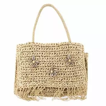 Соломенная сумка с клапаном на кнопках и карманом на молнии для женщин EMERAUDE