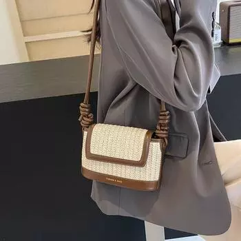 Соломенная сумка с вышивкой, женская пляжная сумка, сумка через плечо, маленькая квадратная сумка хаки