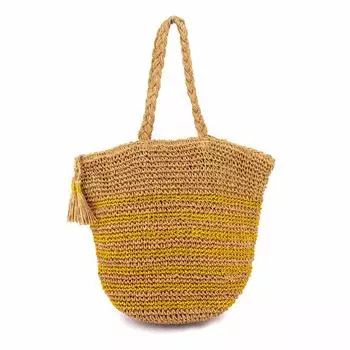 Соломенная сумка-тоут с застежкой-молнией в полоску с люрексом Женщина EMERAUDE