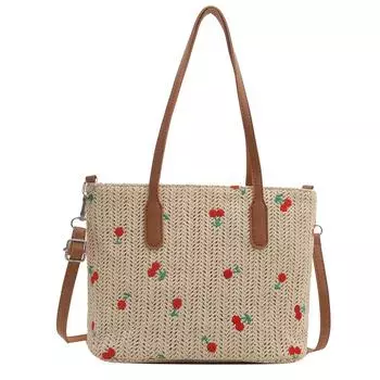 Соломенная сумка-тоут вишневого цвета, повседневная сумка-саквояж, большая вместительная простая сумка-мессенджер с регулируемым ремешком для путешествий на открытом воздухе коричневый