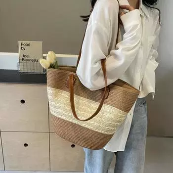 Соломенная сумка-тоут, женская сумка большой вместимости, пляжная сумка, сумка через плечо Khaki