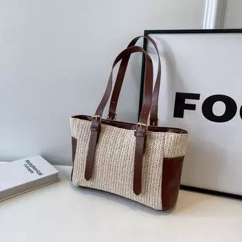 Соломенная сумка-ведро большой вместимости, женская летняя новая пляжная сумка 2024 года, текстурированная сумка через плечо чёрный