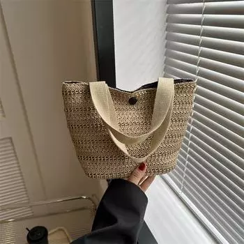 Соломенная сумка-ведро для переноски, сумка-ланч-бокс, женская сумка для работы и учебы, сумка для бенто, плетеная сумка-тоут белый