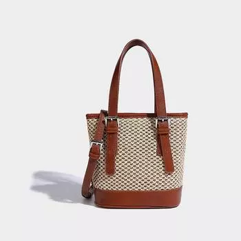 Соломенная сумка-ведро женская модная сумка через плечо плетеная женская сумка летняя плетеная трава цвета, подходящая портативная пляжная сумка прилив коричневый