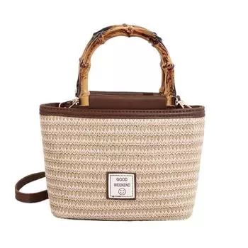 Соломенная сумка-ведро Женская тканая сумка через плечо через плечо хаки