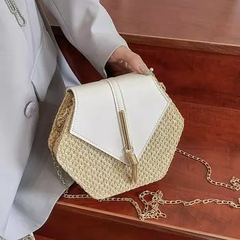 Соломенная сумка Yogodlns для женщин, новые модные сумки из искусственной кожи, женская летняя пляжная сумка из ротанга 12*6*19cm чёрный