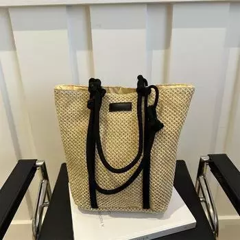 Соломенная сумка женская большая вместимость 2024 летняя новая универсальная сумка через плечо для отдыха на море пляжная сумка-тоут для поездок на работу белый