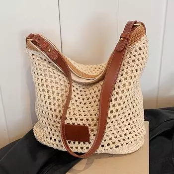 Соломенная сумка женская большая вместительная сумка для отдыха универсальная тканая сумка для поездок на работу пляжная сумка для отдыха на море коричневый